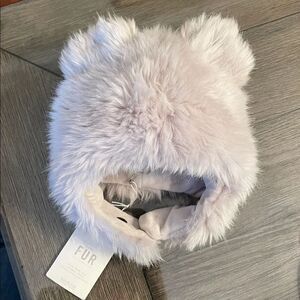Restoration Hardware LUXE Fur Baby Animal Hood - Grey - 12 Months NWT
